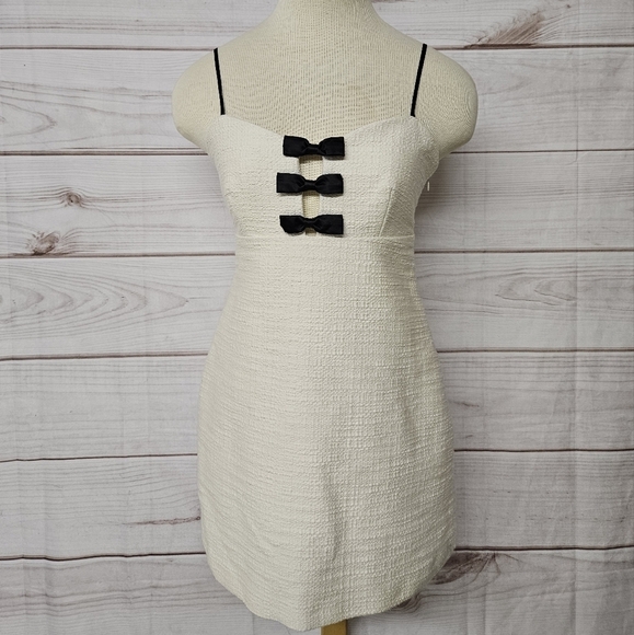 LoveShackFancy Adelaide Tweed And Bow Mini Dress In Cream And Black Sz 6 - Picture 7 of 13